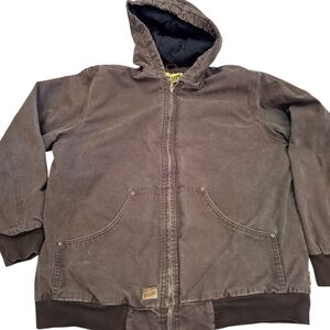 Brazos Work Force Series Brown Canvas Jacket Mens Sz Large Quilted Hooded Zip